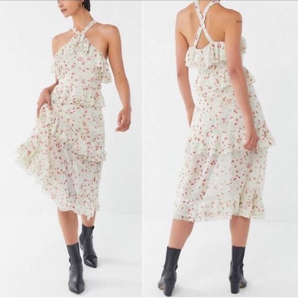 NWT Urban Outfitters Sacramento Tiered Ruffle Halter Midi Dress Floral Boho - Picture 12 of 13